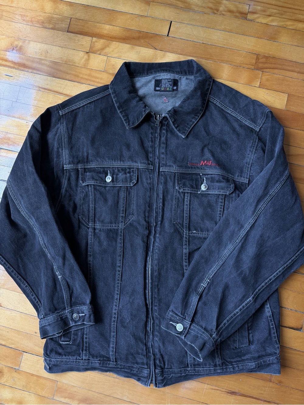 Oversize Vintage Black Denim Zip-Front Jacket - Picture 2 of 4